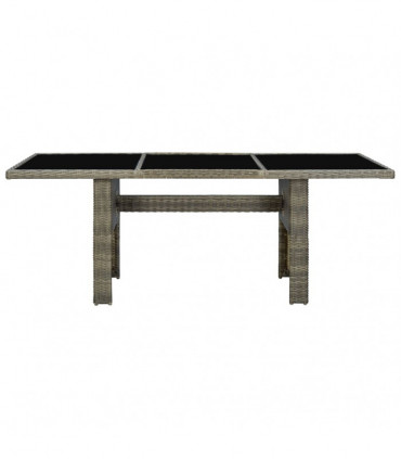 vidaXL Garden Table Brown Poly Rattan and Tempered Glass