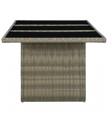 vidaXL Garden Table Brown Poly Rattan and Tempered Glass