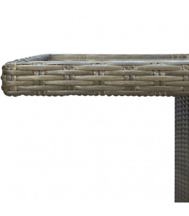 vidaXL Garden Table Brown Poly Rattan and Tempered Glass