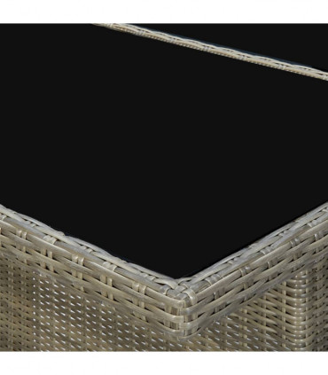 vidaXL Garden Table Brown Poly Rattan and Tempered Glass