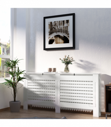 HOMCOM Modern Radiator Cover Cabinet Slatted Design MDF White Medium