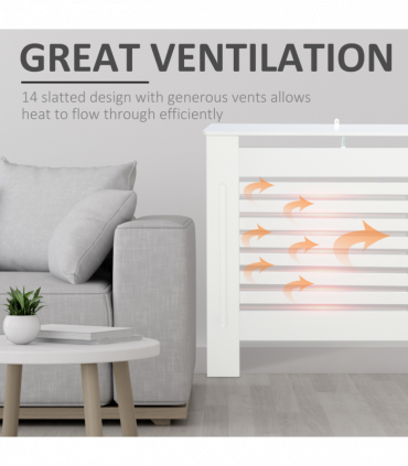 HOMCOM Modern Radiator Cover Cabinet Slatted Design MDF White Medium