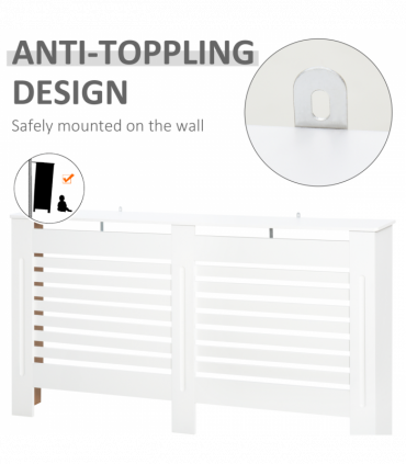 HOMCOM Modern Radiator Cover Cabinet Slatted Design MDF White Medium