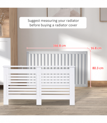 HOMCOM Modern Radiator Cover Cabinet Slatted Design MDF White Medium