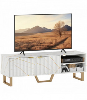 Stylish Marble Pattern TV Stand - Ample Storage & Support - Black Cabinet