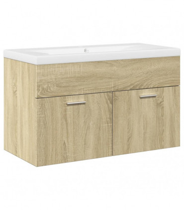 vidaXL Bathroom Sink Cabinet with Built-in Basin Sonoma Oak