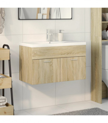 vidaXL Bathroom Sink Cabinet with Built-in Basin Sonoma Oak