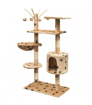 Cat Tree with Sisal Scratching Posts 125 cm Paw Prints Beige