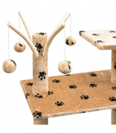 Cat Tree with Sisal Scratching Posts 125 cm Paw Prints Beige