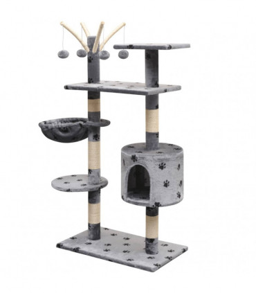 Cat Tree with Sisal Scratching Posts 125 cm Paw Prints Grey