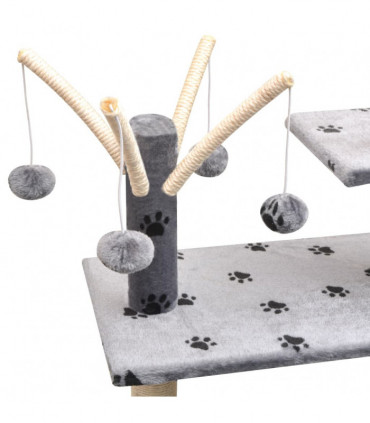 Cat Tree with Sisal Scratching Posts 125 cm Paw Prints Grey