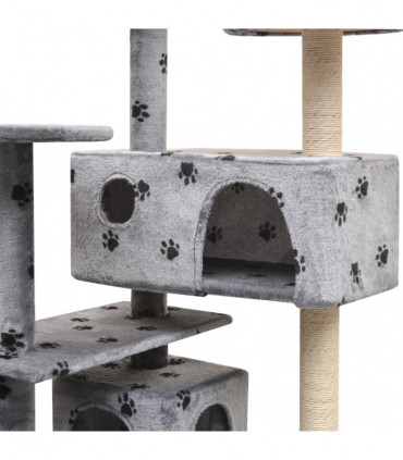 Cat Tree with Sisal Scratching Posts 125 cm Paw Prints Grey