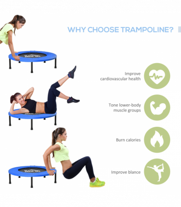 HOMCOM Φ81cm Fitness Trampoline Exercise, Max Load 100 KG, Blue Black