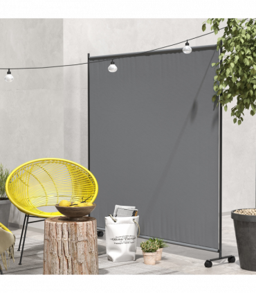 Outsunny Garden Screen with Wheels, 6ft Rolling Privacy Room Divider, Dark Grey