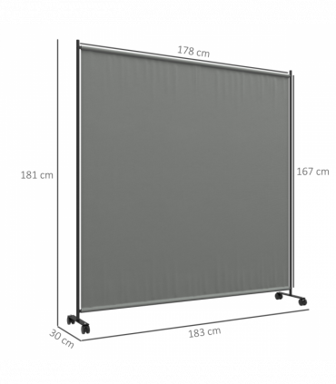 Outsunny Garden Screen with Wheels, 6ft Rolling Privacy Room Divider, Dark Grey