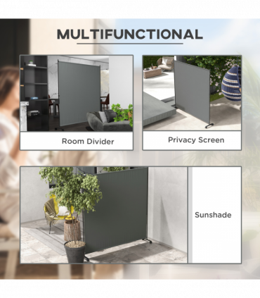 Outsunny Garden Screen with Wheels, 6ft Rolling Privacy Room Divider, Dark Grey
