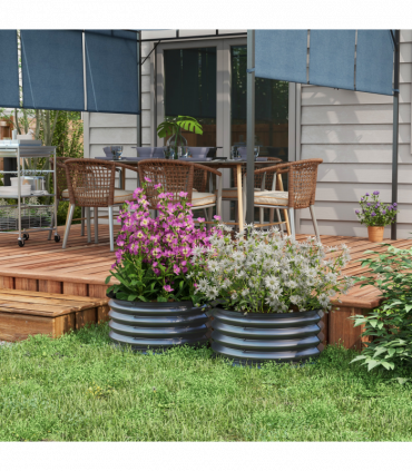 Outsunny Set of 2 Raised Garden Bed Metal Planter Box with Safety Edging, Grey