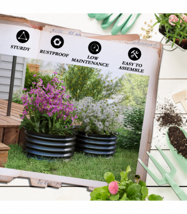 Outsunny Set of 2 Raised Garden Bed Metal Planter Box with Safety Edging, Grey