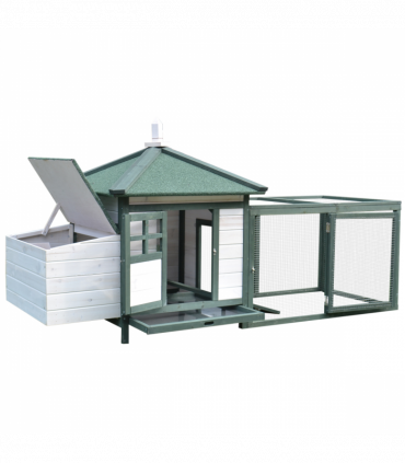 PawHut Chicken Coop Hen Poultry House w/ Nesting Box Outdoor Run Patio Wooden