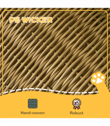 PawHut Elevated Design Wicker Cat House with Washable Cushion, Light Brown