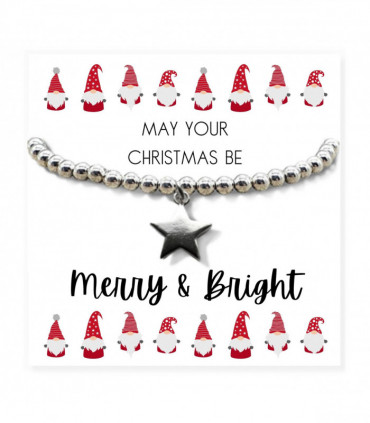 Small Merry & Bright Christmas Gift Hamper - Silver Star Bracelet, Chocolates & Candle