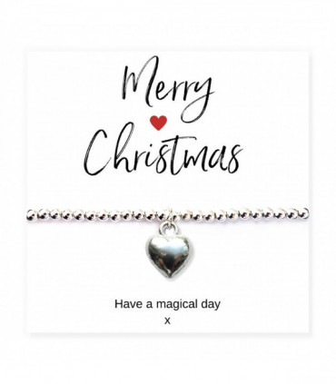 Small Merry Christmas Gift Hamper - Silver Heart Bracelet, Chocolates & Candle