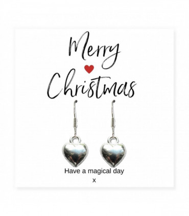 Small Merry Christmas Gift Hamper - Silver Heart Drop Earrings, Chocolates & Candle