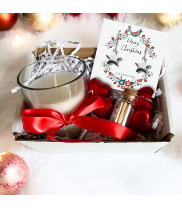 Small Merry Christmas Star Gift Hamper - Silver Star Drop Earrings, Chocolates & Candle