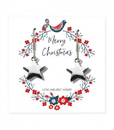 Small Merry Christmas Star Gift Hamper - Silver Star Drop Earrings, Chocolates & Candle