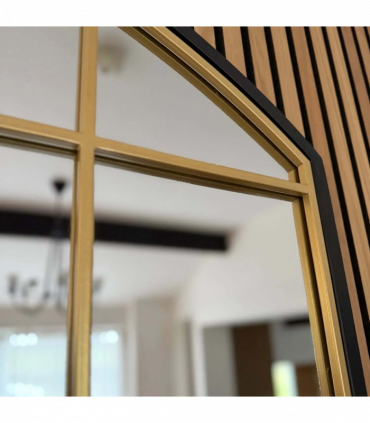 Tomi - Black & Gold Metal Arched Lattice Window Mirror - 95cm x 120cm