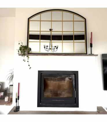 Tomi - Black & Gold Metal Arched Lattice Window Mirror - 95cm x 120cm