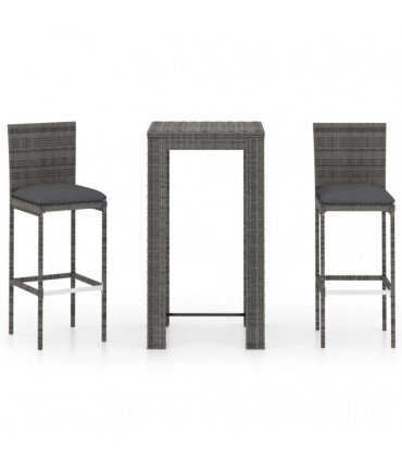 vidaXL 3 Piece Garden Bar Set with Cushions Poly Rattan Grey