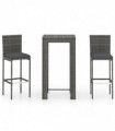 vidaXL 3 Piece Garden Bar Set with Cushions Poly Rattan Grey