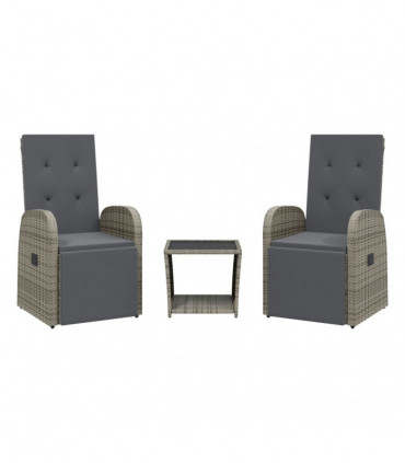 vidaXL 3 Piece Garden Dining Set with Cushions Grey Poly Rattan