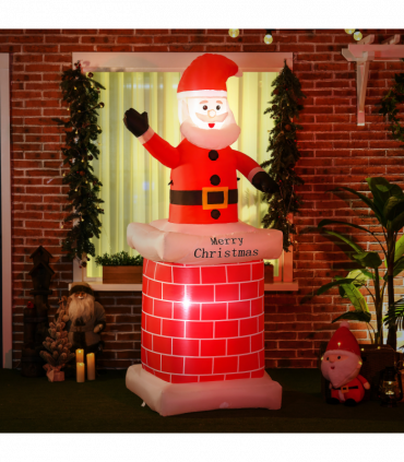 HOMCOM 7ft Christmas Inflatable Santa Claus from Chimney with LED Lights