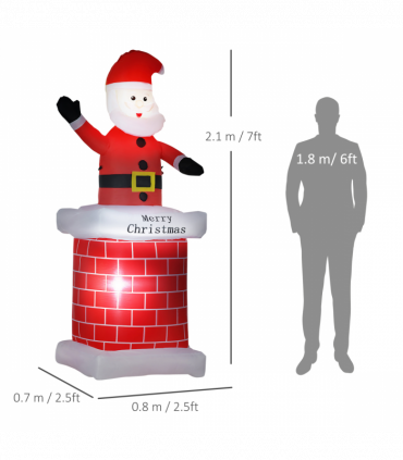 HOMCOM 7ft Christmas Inflatable Santa Claus from Chimney with LED Lights
