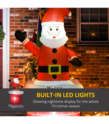 HOMCOM 7ft Christmas Inflatable Santa Claus from Chimney with LED Lights