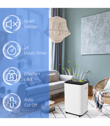 HOMCOM 20L/Day 6L Dehumidifier, Portable Quiet Air Dehumidifier for Laundry