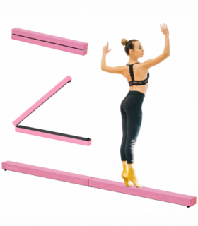 HOMCOM Balance Beam Trainer Fold Performance Gymnastics Suede Pink Home