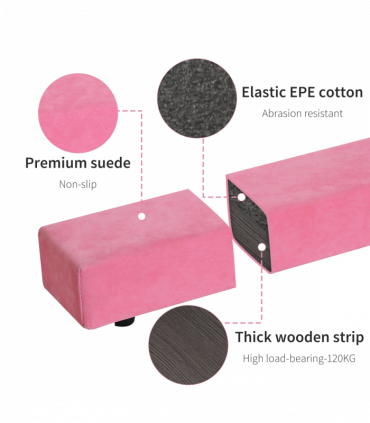 HOMCOM Balance Beam Trainer Fold Performance Gymnastics Suede Pink Home