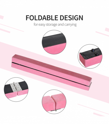 HOMCOM Balance Beam Trainer Fold Performance Gymnastics Suede Pink Home