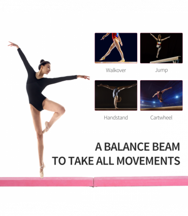HOMCOM Balance Beam Trainer Fold Performance Gymnastics Suede Pink Home