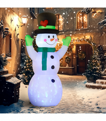 Outsunny 10ft Inflatable Snowman w/ Black Hat, Green Scarf for Garden Yard