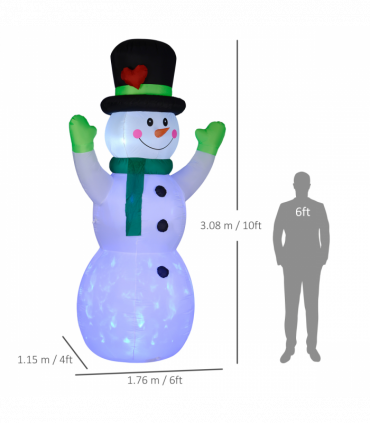 Outsunny 10ft Inflatable Snowman w/ Black Hat, Green Scarf for Garden Yard