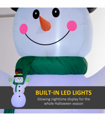 Outsunny 10ft Inflatable Snowman w/ Black Hat, Green Scarf for Garden Yard