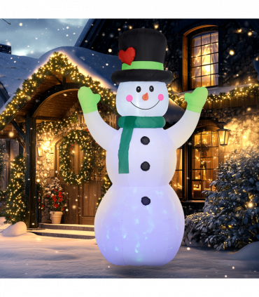 Outsunny 10ft Inflatable Snowman w/ Black Hat, Green Scarf for Garden Yard