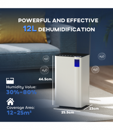 HOMCOM 12L Dehumidifier with Filter, Auto Defrost, Children Lock, for Home