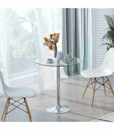 HOMCOM Round Dining Table Bistro Pub Counter w/ Tempered Glass Top for Kitchen