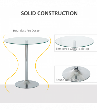 HOMCOM Round Dining Table Bistro Pub Counter w/ Tempered Glass Top for Kitchen
