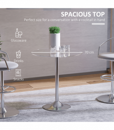 HOMCOM Round Dining Table Bistro Pub Counter w/ Tempered Glass Top for Kitchen